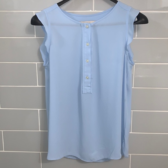 Pale Blue Flutter Sleeve LOFT Blouse - Picture 1 of 14